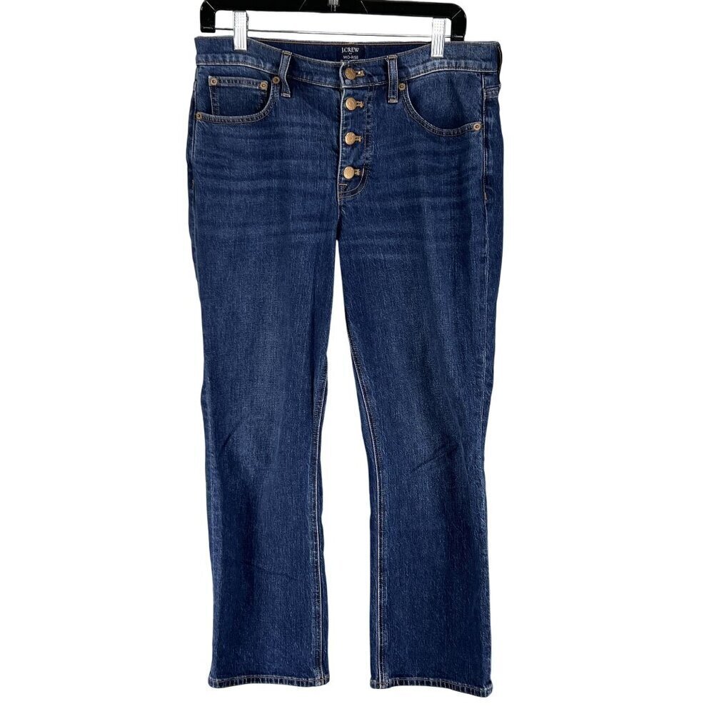 J.Crew Mid-Rise Flare Crop Jeans Womens 28 US 6 Dark Wash Button Fly Clean Girl